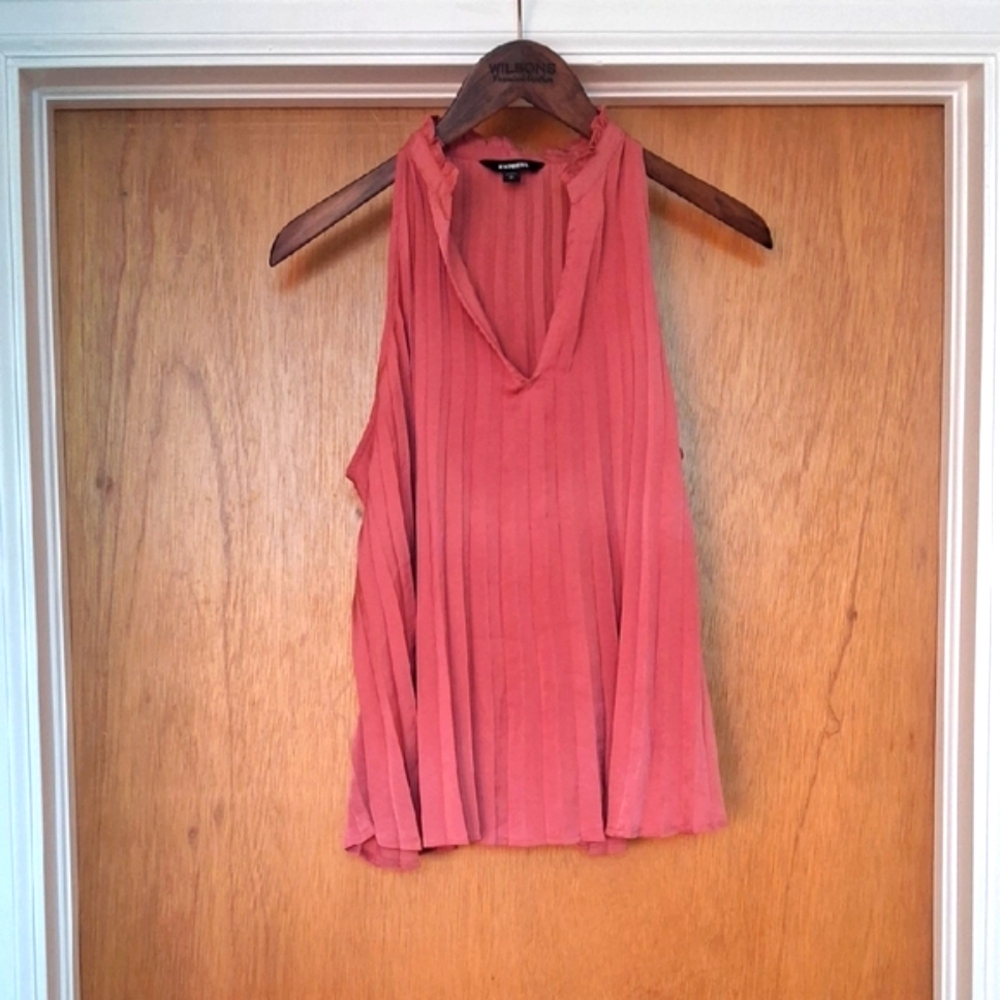 Express Pink Pleated Sleeveless Tank Top